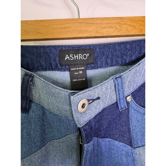 Ashro Patchwork Jeans Size 10 Multi Blue Denim Straight Leg Y2K Inspired Cotton - Picture 3 of 7